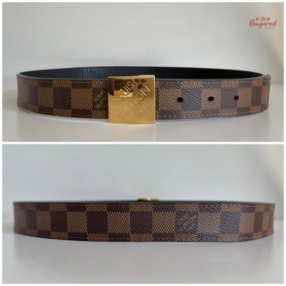Auth Louis Vuitton Brown Damier Coated Canvas Leather Gold Buckle Belt 85/34 - Picture 5 of 14